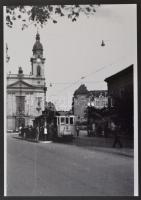 cca 1944 Budapest, Horváth Mihály tér - Baross utcai villamos, szabadon felhasználható vintage negatív (24x36 mm) és az erről készült 25x18 cm-es mai nagyítás