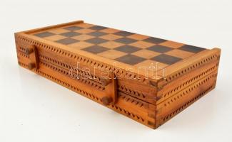 Magyar/erdélyi motívumos kézzel faragott sakk-készlet, jelzett (AK), teljes, szép állapotban, 38×38 ...