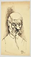 Gáspár Péter (1929-?): Férfi portré. Tus, papír, jelzett, kis folttal, 33x18 cm