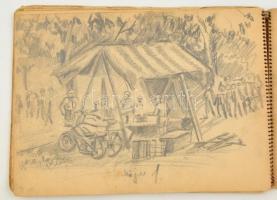 Gáspár Péter (1929-?): Vázlatfüzete megközelítőleg 34 rajzzal, különféle technikákkal, néhány jelzet...