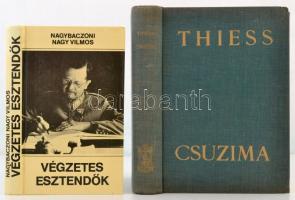 2 db militária témájú könyv: Frank Thiess: Csuzima. Egy tengeri háború regénye. Fordította: Salgó Ernő. Második kiadás. Bp., é. n., Athenaeum. Kiadói egészvászon kötésben. Nagybaczoni Nagy Vilmos: Végzetes esztendők. Bp., 1986, Gondolat, Kiadói kartonált papírkötésben.