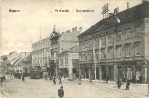 Sopron, Várkerület, villamos, Dürböck és Léderer testvérek üzlete (EK)