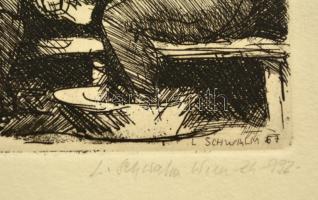 Schwalm László (1927-1998): Fürdőző nők. Rézkarc, papír, jelzett, 11×15 cm
