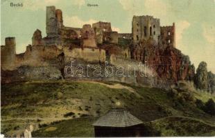 3 db régi felvidéki vár képeslap, Beckó, Zboró, Trencsén / 3 pre-1945 Upper Hungarian postcards with...