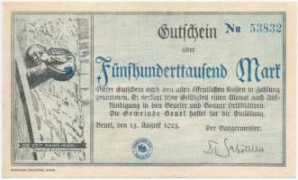 Németország / Weimari Köztársaság / Beuel 1923. 500.000M szükségpénz vízjeles papíron T:II,II- Germany / Weimar Republic / Beuel 1923. 500.000 Mark necessity note on watermarked paper C:XF,VF