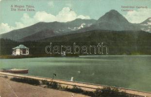 Tátra, Magas Tátra - 9 db régi városképes lap, Csorba tó, Tarpataki vízesés, Ótátrafüred / 9 pre-1945 town-view postcards, lakes, waterfall, café