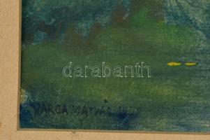 Varga Mátyás (1910-2002): Híd a parkban. Akvarell, papír, jelzett, gyűrött, keretben, 23×28 cm