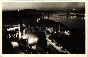 Budapest - 4 db régi képeslap, Budapest éjjel, este / 4 pre-1945 town-view postcards, at night
