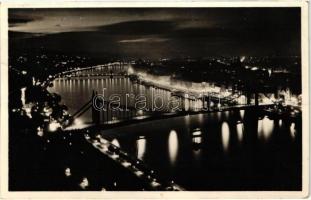 Budapest - 4 db régi képeslap, Budapest éjjel, este / 4 pre-1945 town-view postcards, at night