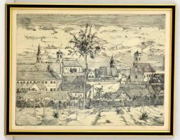 Deim Pál (1932- ): Szentendre. Rézkarc, papír, jelzett, üvegezett keretben, 29×39 cm
