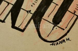 Major Henrik (1889-1948): Modiano cigaretta reklám plakát terv. Jelzett, vegyes technika. / 
Cigare...