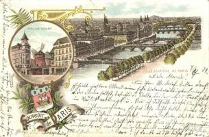 Paris - 3 db régi városképes lap, 1 litho, vegyes minőség / 3 pre-1945 town-view art postcards, 1 litho Art Nouveau, mixed quality