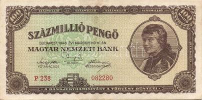 1946. 100.000.000P (2x) hátlapon bélyeggel + egyesületi bélyegzővel T:II