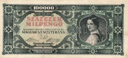 1946. 100.000Milpengő (3x) egyiken balra és felfelé, másik kettőn erősen felfelé csúszva az értékjel...