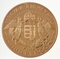 DN "Magyar Aranyóriások - Szent László 100 Pengő 1929" aranyozott Cu utánveret, tanúsítván...