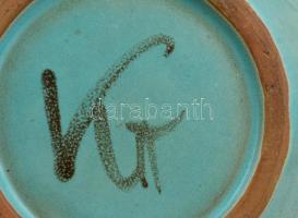 Iparművész kerámia tálka és fogpiszkálótartó, mázas kerámia, jelzett (K. T.), 16x15 és 6,5x11x6 cm