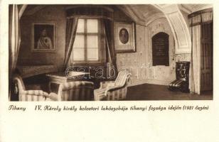 Tihany - 5 db régi városképes lap, IV. Károly király lakószobája / 5 pre-1945 town-view postcards