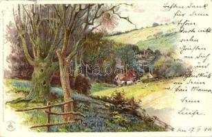 3 db 1902 előtti aranyozott litho művészlap / 3 pre-1902 golden decorated litho art postcards