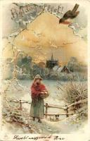 3 db 1902 előtti aranyozott litho művészlap / 3 pre-1902 golden decorated litho art postcards