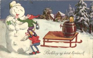 4 db régi humoros grafikai motívumlap / 4 pre-1945 humorous graphic motive cards, litho