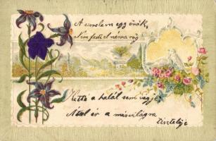 6 db RÉGI hosszú címzéses virágos, dombornyomott és litho üdvözlőlap / 6 pre-1902 floral, embossed and litho greeting art postcards