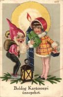 Boldog Karácsonyi Ünnepeket! / Christmas, dwarf with girl. Erika Nr. 5104. litho (EK)