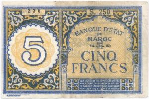 Marokkó 1943. 5Fr T:III Morocco 1943. 5 Francs C:F Krause 33