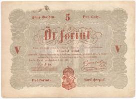 1848. 5Ft Kossuth bankó vörösesbarna nyomat T:III szennyeződés