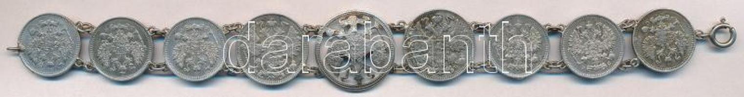 Orosz Birodalom 1911-1914. 10k Ag (6x) + 15k Ag (2xklf) + 20k Ag érméből a birodalmi sas kimetszve, ...