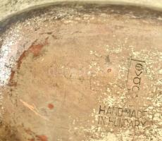 Tevan Margit (1901-1978): Ezüstözött réz tálka, jelzett, horpadásokkal, 15,5×12,5 cm