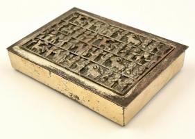 Tevan Margit (1901-1978): Ezüstözött réz kártyás doboz, jelzett, kopott, 12×17 cm