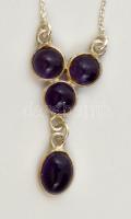 Ezüst (Ag) lánc ametiszt kövekkel, jelzett, h: 40,5 cm, bruttó: 2,4 g