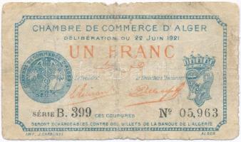 Algéria / Algír Kereskedelmi Kamara 1921. 1Fr szükségpénz T:III-,IV Algeria / Chambre de Commerce dAlger 1921. 1 Franc necessity note C:VG,G