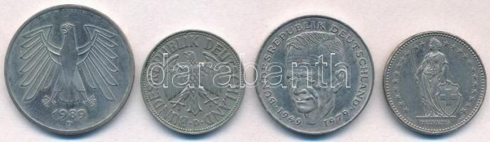 Vegyes: NSZK 1965D 1M + 1989D 5M + 1990F 2M + Svájc 1984. 1Fr T:2,2-
Mixed: FRG 1965D 1 Mark + 1989...