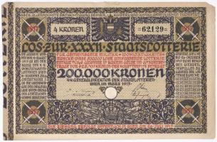 Ausztria / Bécs 1917. "XXXII. Staatslotterie" lottó sorsjegy 4K értékben, szárapecséttel T:II-,III ragasztott Austria / Wien 1917.  "XXXII. Staatslotterie" lottery ticket about 4 Kronen with embossed stamp C:VF,F sticked