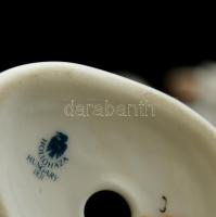 Hollóházi porcelán boci és madár, kézzel festett, jelzett, hibátlan, m: 7,5 és 13,5 cm