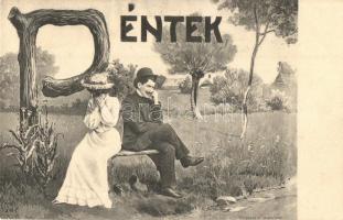 A hét napjai - 7 darabos teljes bécsi romantikus képeslapsorozat, megíratlan, jó állapotban / Days o...