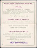 1921 Richter Gedeon Vegyészeti Gyára Hyperol és Oxygen fürdő kihajtható reklám képeslapja, 18x14 cm