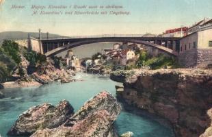 Mostar, Mujage Komadine i Rimski most sa okolinom / M. Komadina's und Römerbrücke mit Umgebung / bridges + K.u.K. Feldjägerbataillon Ferdinand I. König der Bulgaren Nr. 26. M. G. KOMP. (EK)