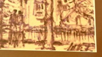 Mohácsi Regős Ferenc (1917-2003): Téli hangulat, filc, papír, jelzett, paszpartuban, üvegezett fa ke...