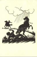 13 db főleg RÉGI lovas motívumlap / 13 mostly pre-1945 horse motive postcards