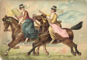 13 db főleg RÉGI lovas motívumlap / 13 mostly pre-1945 horse motive postcards