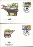 WWF: Törpe víziló sor 4 db FDC-n WWF Dwarf hippo set  4 FDC