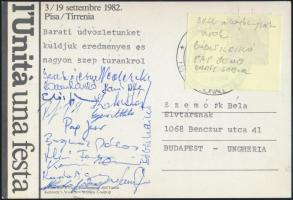 1982 a BVSC vívócsapat tagjainak aláírásai, köztük világbajnokok is (Bóbis Ildikó, Pap Jenő, Erdős Gábor)