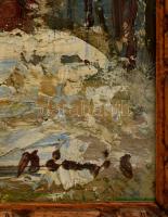 Bényi László (1909-2004): Hófödte falu. Olaj, farost, jelzett, keretben, 23×43 cm