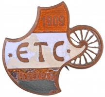 1909. ETC (Erzsébetfalvai Torna Club) Kerékpár zománcozott fém jelvény (~37x35mm) T:2 sérült zománc