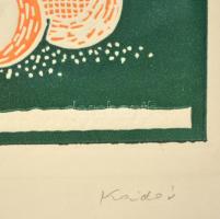 Kádár György (1912-2002): Zöld levelek. Színes linó, papír, jelzett, üvegezett keretben, 37×26 cm