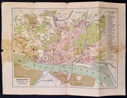 cca 1900 Pozsony szabad királyi város térképe. Baumwarth kartográfiai intézet. Szakadásokkal. 38×28 cm