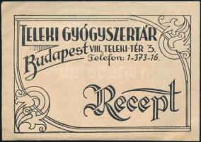 1938 Teleki Gyógyszertár, reklámos receptboríték, receptekkel