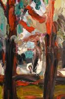 Schéner Mihály (1923-2009): Erdőrészlet. Olaj, farost, jelzett , 50×70 cm
